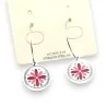 Silver steel dangle earring with pink flower charm