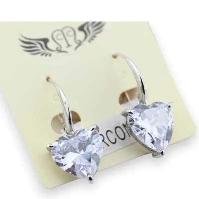 Brinco de aço prateado pendente com grande pedra em forma de coração