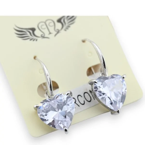 Silver steel dangle earring with large heart-shaped stone