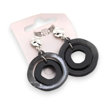 Fancy round black plastic earring