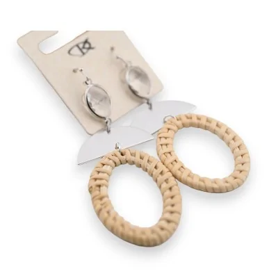 Dangling silver-plated and wicker fashion earring