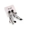 Silver and black dangling earring with leaf charms