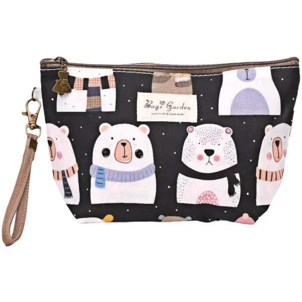 Bolsa de maquillaje con diseño de oso negro