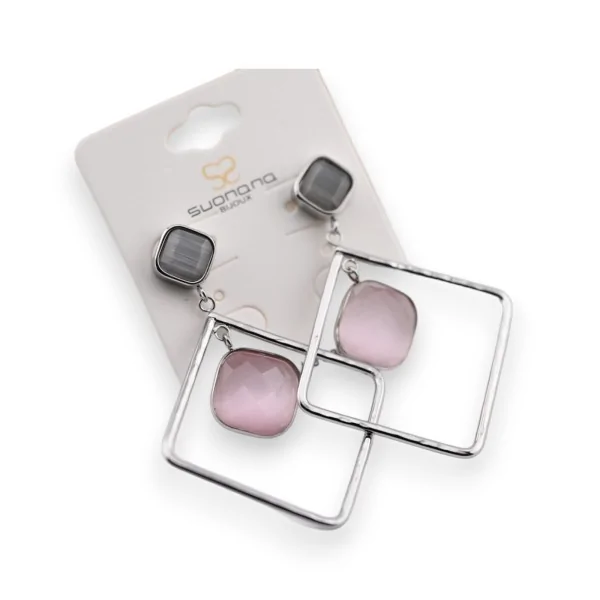 Silver steel dangle earring with geometric shape