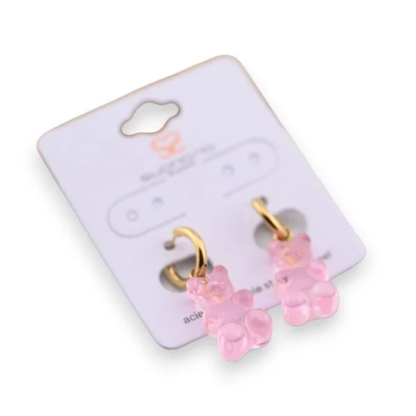 Orecchino in acciaio orsacchiotto caramella rosa