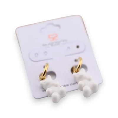 Brinco de aço urso de pelúcia doce branco
