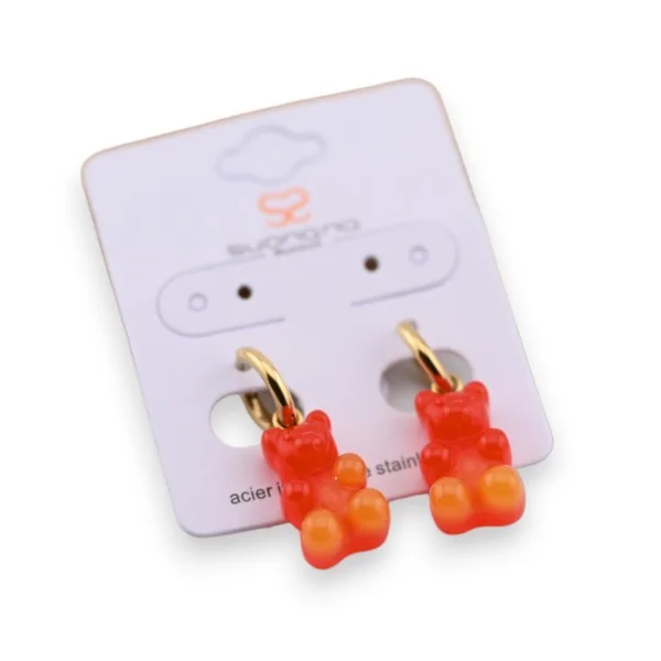 Steel earring with blood orange teddy bear candy