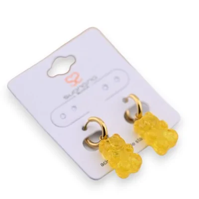 Pendiente de acero osito de peluche caramelo amarillo