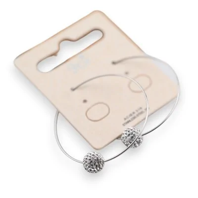Silver-plated steel hoop earring with rhinestone ball