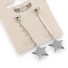 Brinco de fantasia prateado pendente estrela com strass