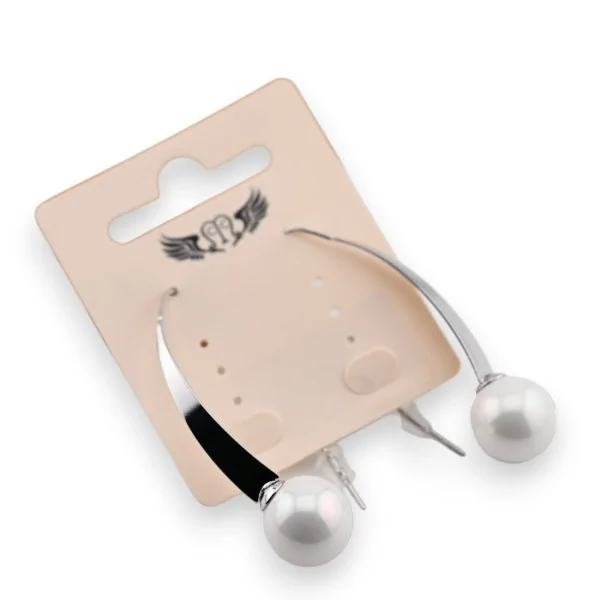 Brinco de fantasia prateado pendente com design de pérola