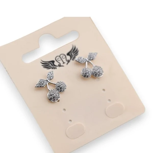 Orecchino fantasia argentato ciliegia con strass