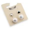 Silver-plated fashion earring with heart and off-white pearl