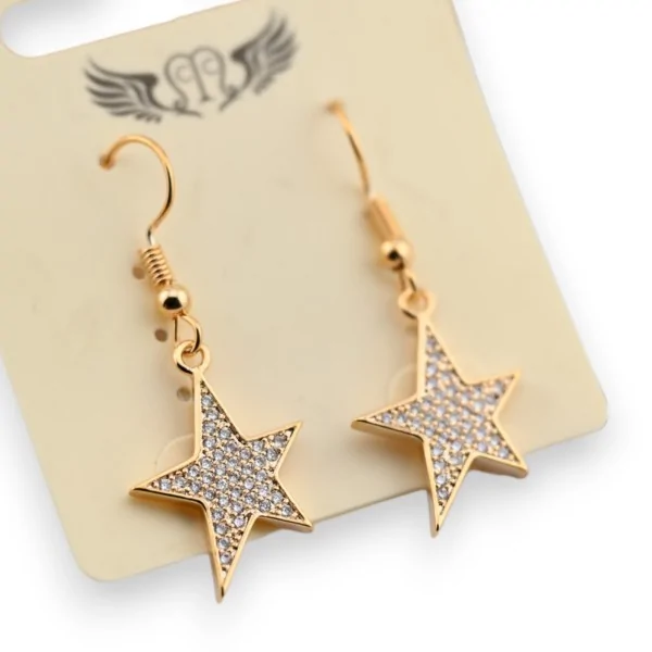 Brinco de fantasia dourado estrela pendente com strass