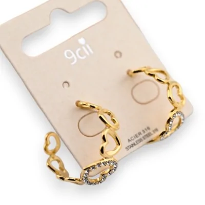 Brinco argola de aço dourado com coração