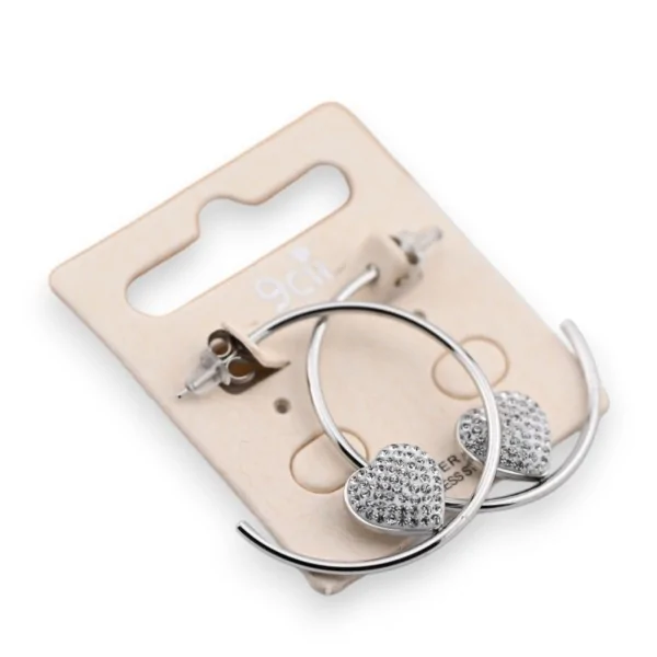 Half hoop earring in silver-colored steel with rhinestone heart