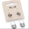 Silver steel ball earring with safety pin and rhinestones