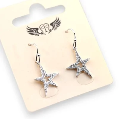 Orecchino fantasia argentato stella asimmetrica con strass