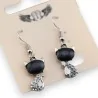 Brinco fantasia prateado gato preto e strass