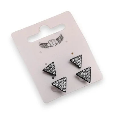 Pendiente de fantasía negro y estrás triangular