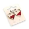 Silver-plated fashion earring with half red rhinestone heart