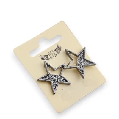 Pendiente de metal gris oscuro con estrella de estrás