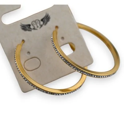 Vergoldeter Stahlohrstecker, feine Strass-Creole