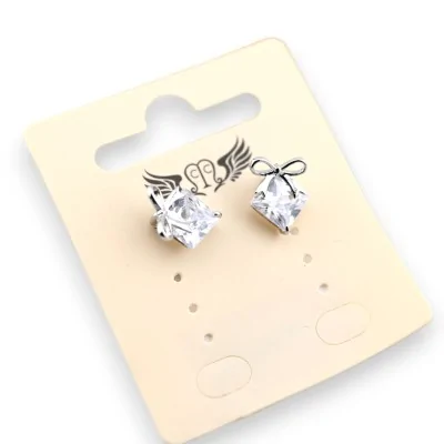 Silver-plated fashion earring with shiny stone and silver bow