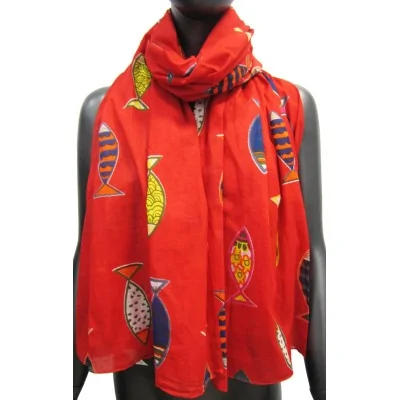 Red scarf with fish pattern