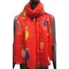 Lenço vermelho com estampa de peixe