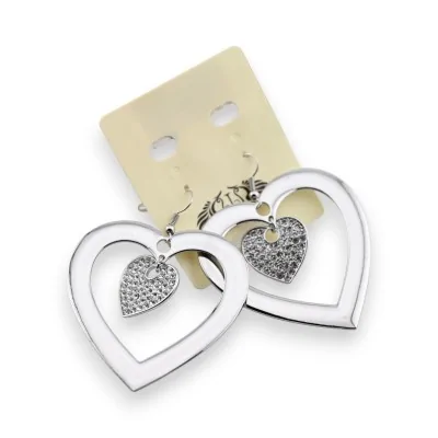 Silver-plated fancy earring with large heart