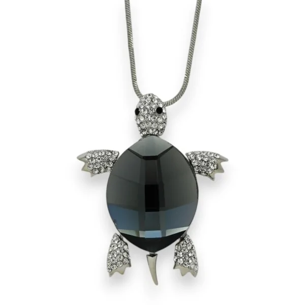 Collier fantaisie argenté tortue miroir grise