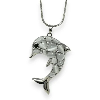 Dolphin costume necklace with grey stone