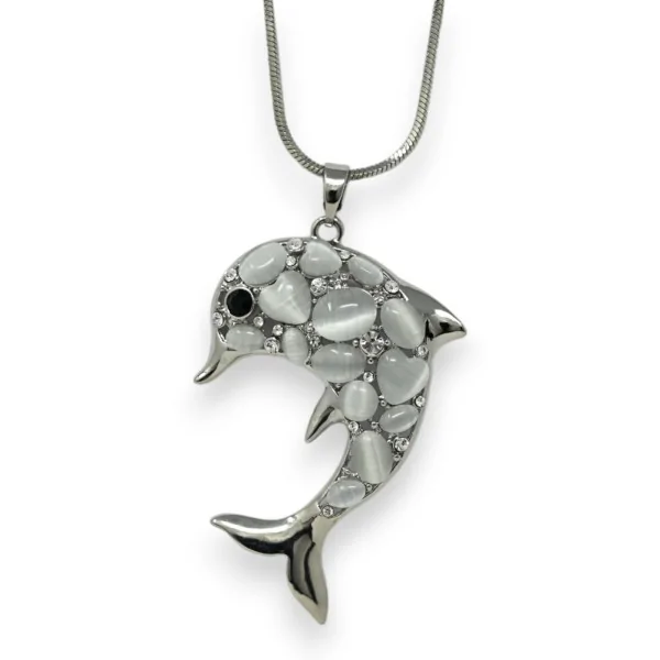 Modische Halskette mit Delfin-Anhänger und grauem Stein