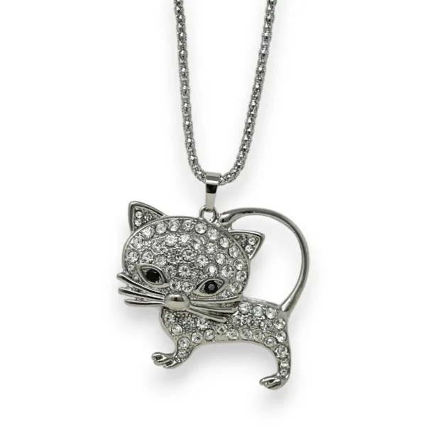 Collana fantasia gattino strass argentata