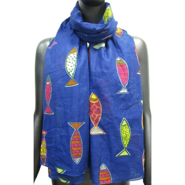 Fish pattern scarf in electric blue tones