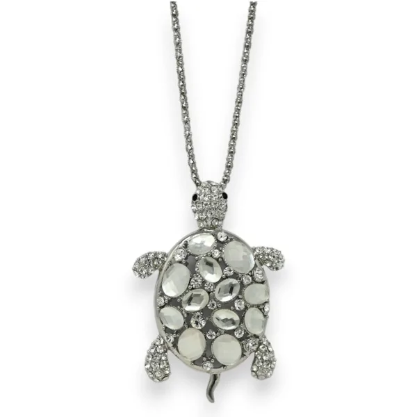Silver-plated turtle necklace with shimmering stone
