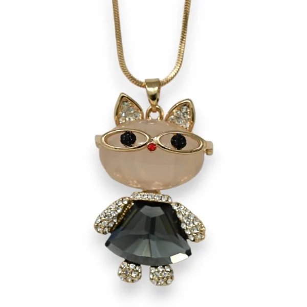 Vergoldete Modeschmuck-Halskette Katze mit Kleid