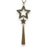 Collier fantaisie double étoiles dorées avec pompon | Bijou tendance céleste