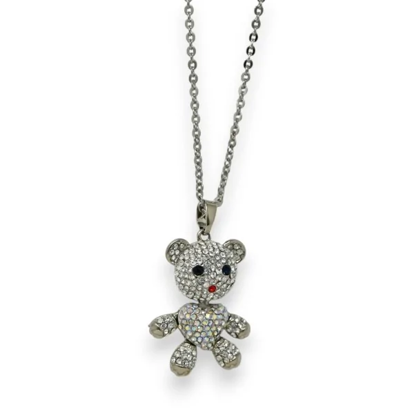Collar de fantasía osito de peluche con brillantes blancos
