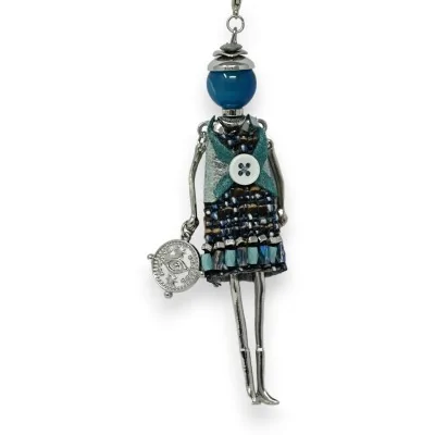 Colar longo de fantasia com boneca da moda azul
