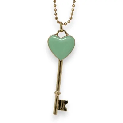 Collier long doré clé du...
