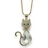 Collier Chat Doré avec Cristal et Strass | Bijou Fantaisie Élégant