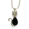 Collana fantasia lunga dorata gatto nero e brillante