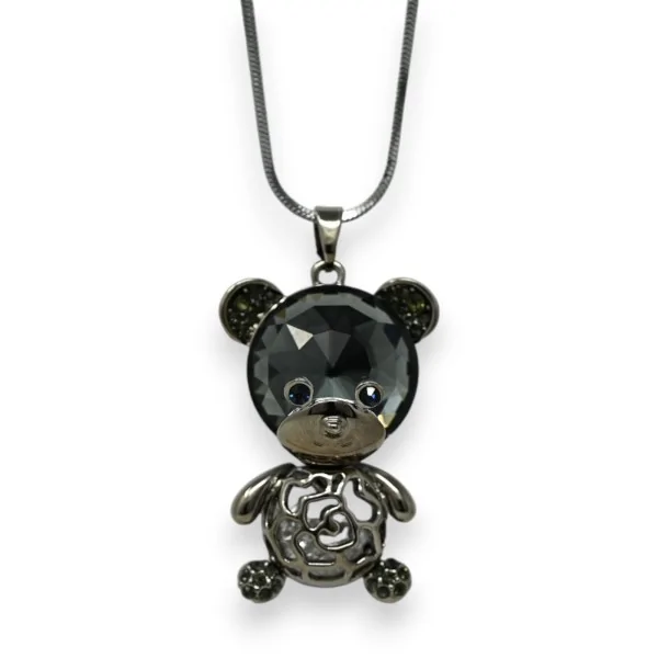 Collana fantasia in metallo grigio con orsacchiotto