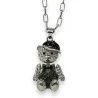 Colar longo fashion prateado urso de pelúcia com boné estiloso