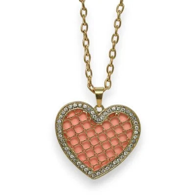 Collana fashion placcata oro con doppio cuore color salmone