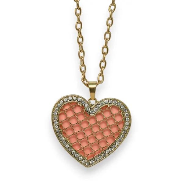 Collana fashion placcata oro con doppio cuore color salmone