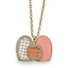 Gold-plated costume necklace with double salmon heart and rhinestones | Fashion Trend