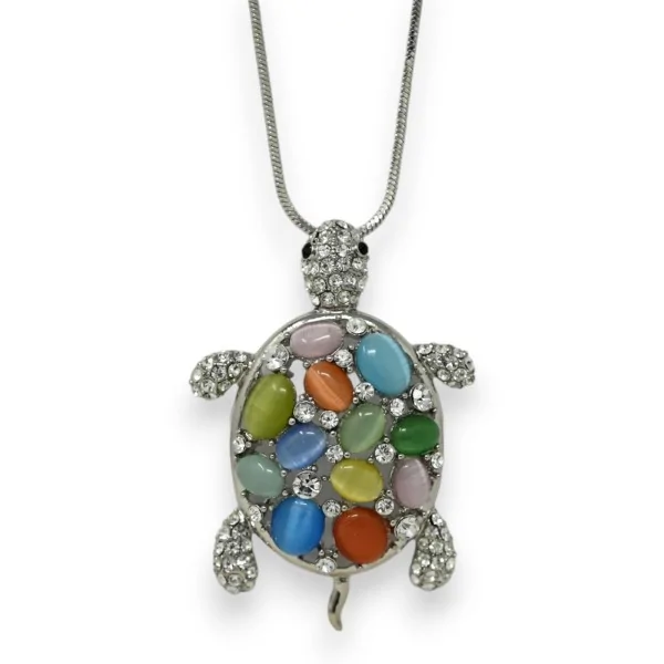 Colar fantasia prateado tartaruga multicolorida